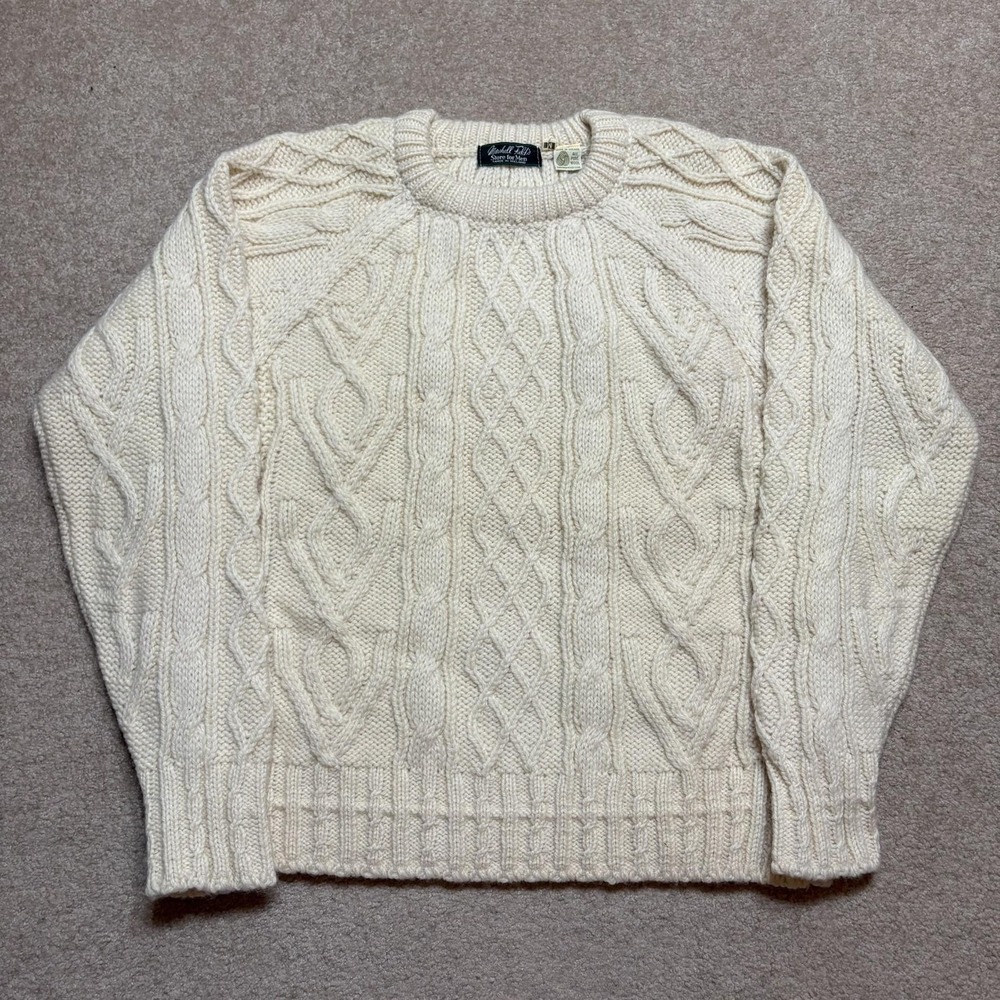 Vtg Marshall Fields Sweater Medium Cream Cable Knit Aran Wool Fisherman Ireland